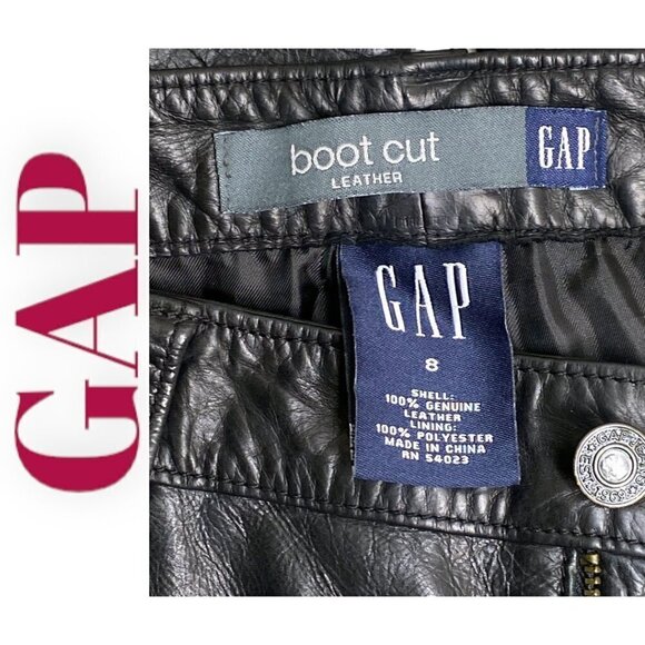 GAP 100% GENUINE LEATHER PANTS VINTAGE Y2K BOOTCUT MOTO BIKER GOTH BLACK, SIZE 8 - Picture 8 of 13